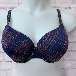 Victoria's Secret Bra Lined Demi Size 38DDD Convertible Pink Plaid Underwire